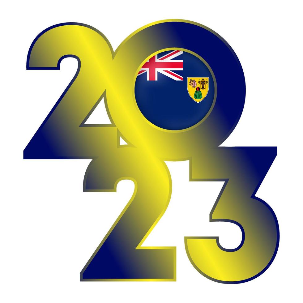 Happy New Year 2023 banner with Turks and Caicos flag inside. Vector illustration.