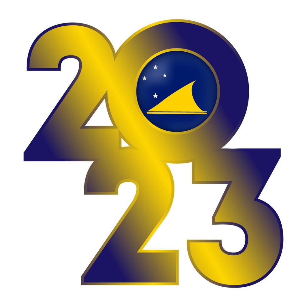 Happy New Year 2023 banner with Tokelau flag inside. Vector illustration.