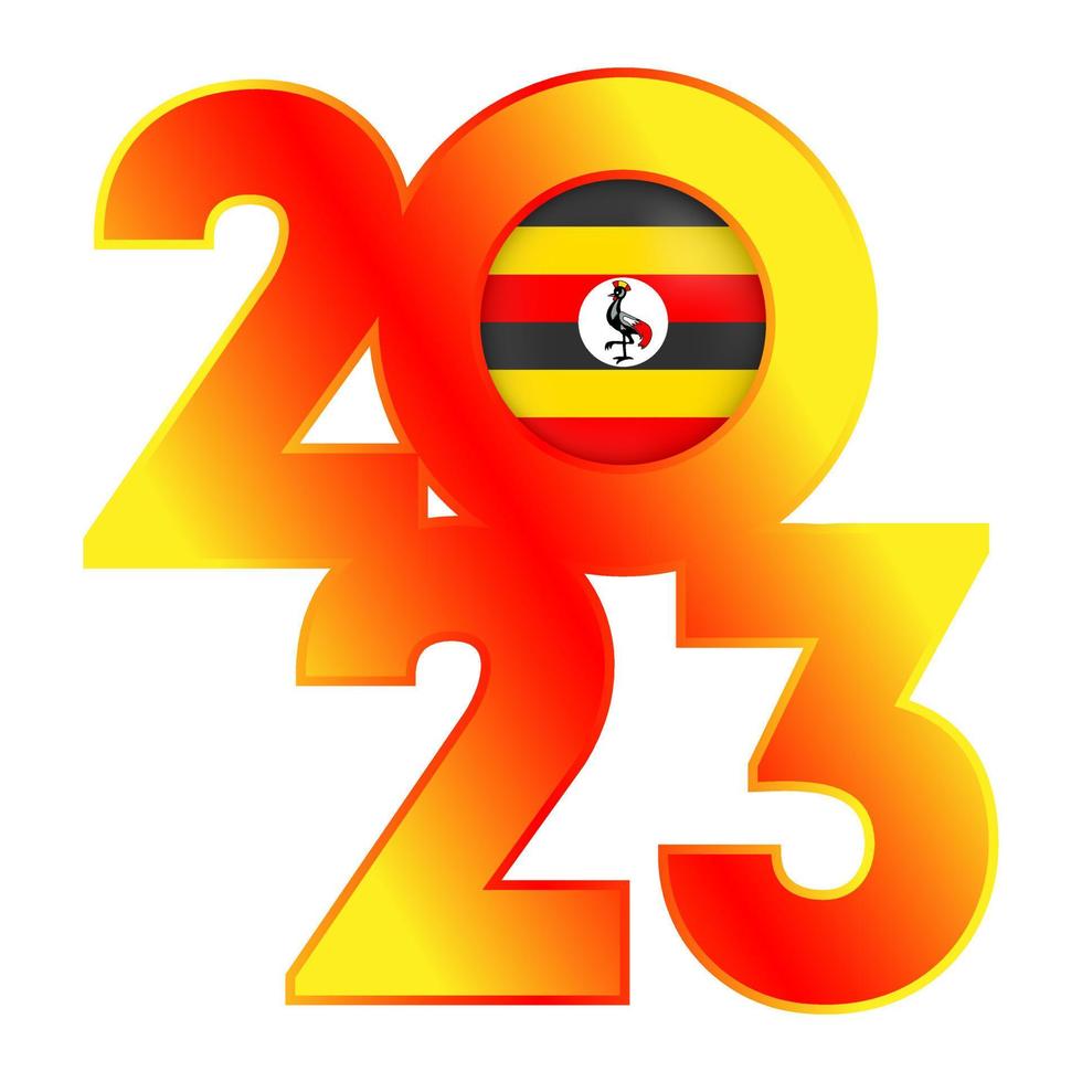 Happy New Year 2023 banner with Uganda flag inside. Vector illustration.