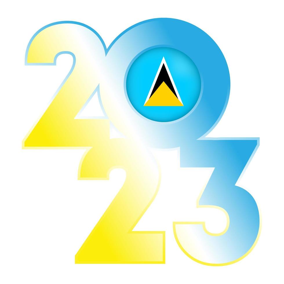 Happy New Year 2023 banner with Saint Lucia flag inside. Vector illustration.