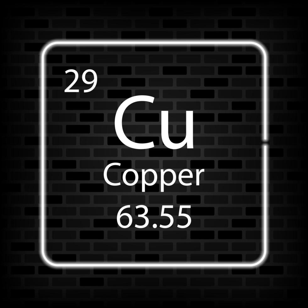 Copper neon symbol. Chemical element of the periodic table. Vector illustration.