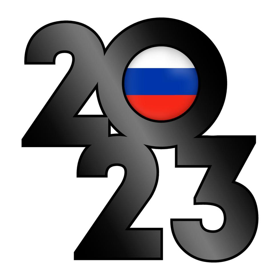 Happy New Year 2023 banner with Russia flag inside. Vector illustration.