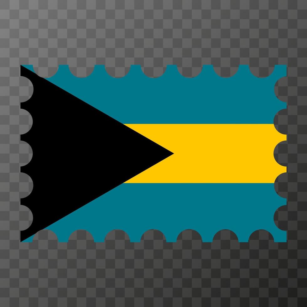 Postage stamp with Bahamas flag. Vector illustration.