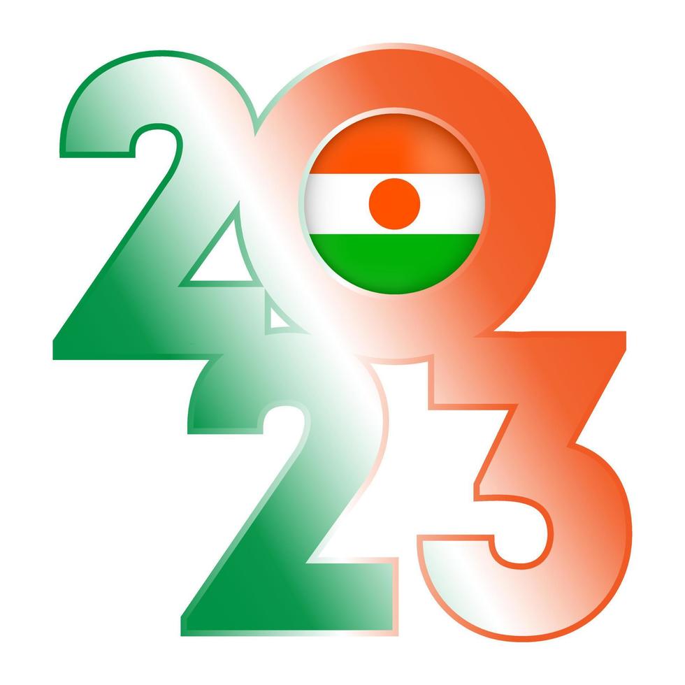 Happy New Year 2023 banner with Niger flag inside. Vector illustration.