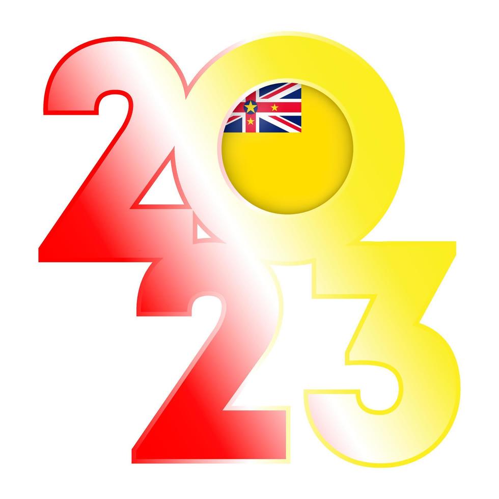 Happy New Year 2023 banner with Niue flag inside. Vector illustration.