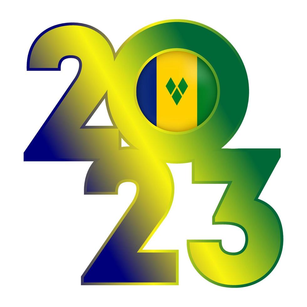 Happy New Year 2023 banner with Vincent and the Grenadines flag inside. Vector illustration.
