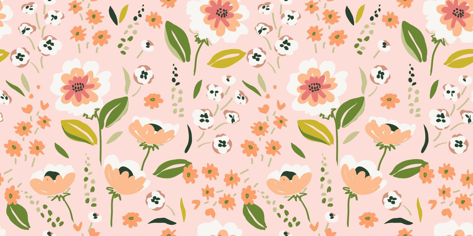 Hand drawn flowers, seamless patterns with floral for fabric, textiles, clothing, wrapping paper, cover, banner, interior decor, abstract backgrounds. vector