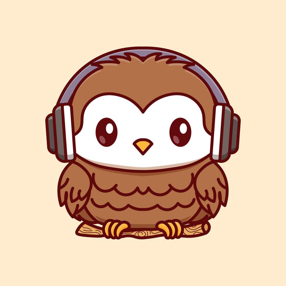 cute owl cub mascot illustration wearing headphones vector