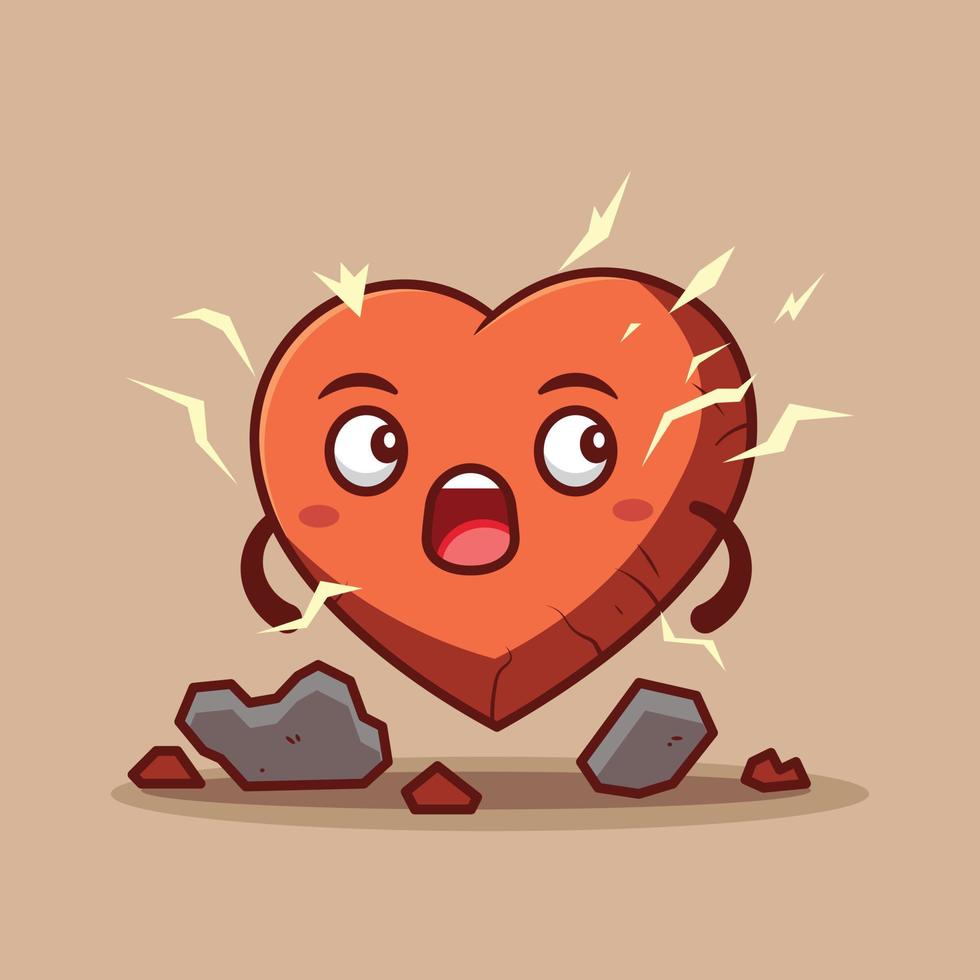 mascot illustration of a heart shocked because there was an earthquake vector