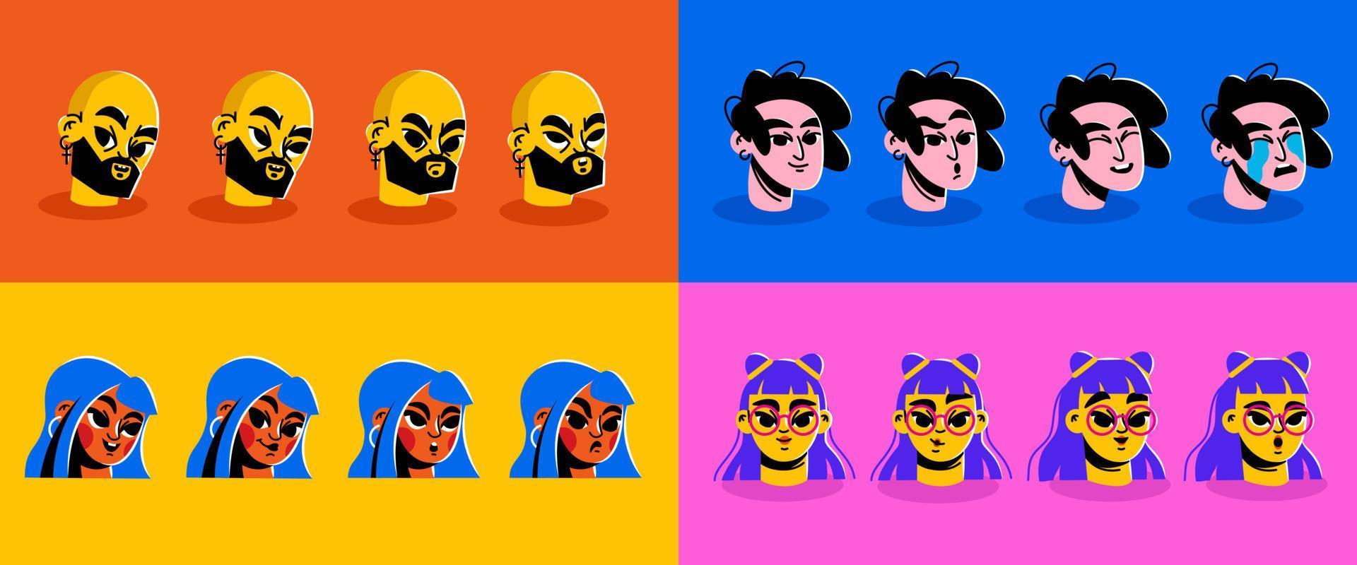 A large set of characters. Diverse people with different emotions. Smiling, sad, crying, angry vector
