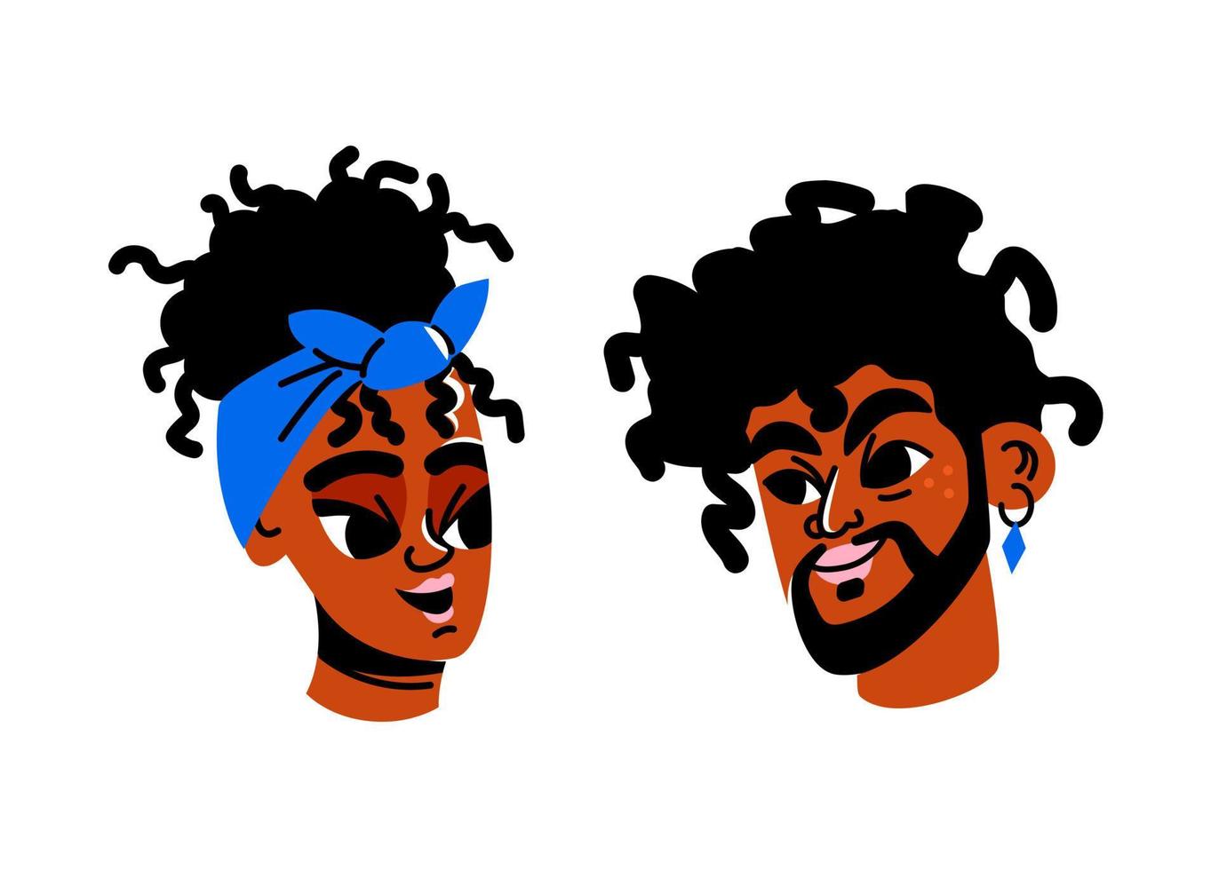 A couple of dark-skinned lovers. A young guy and a girl are flirting. A man and a girl are talking and smiling vector