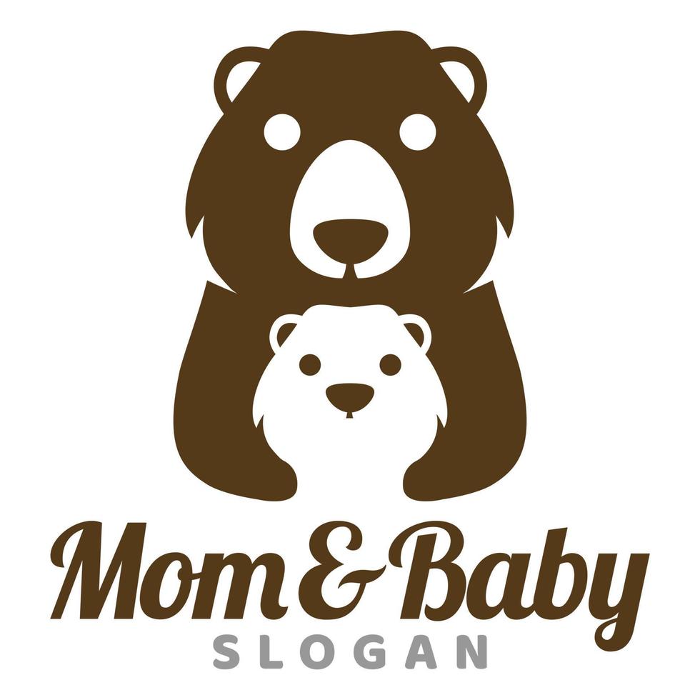 Modern mascot flat design simple minimalist cute grizzly bear mom dad parents logo icon design template vector with modern illustration concept style for brand, emblem, label, badge, zoo