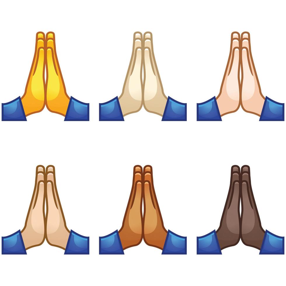 emocional orar alto cinco emoji mano conjunto de varios piel tonos linda dibujos animados estilizado vector dibujos animados ilustración iconos aislado en blanco antecedentes.