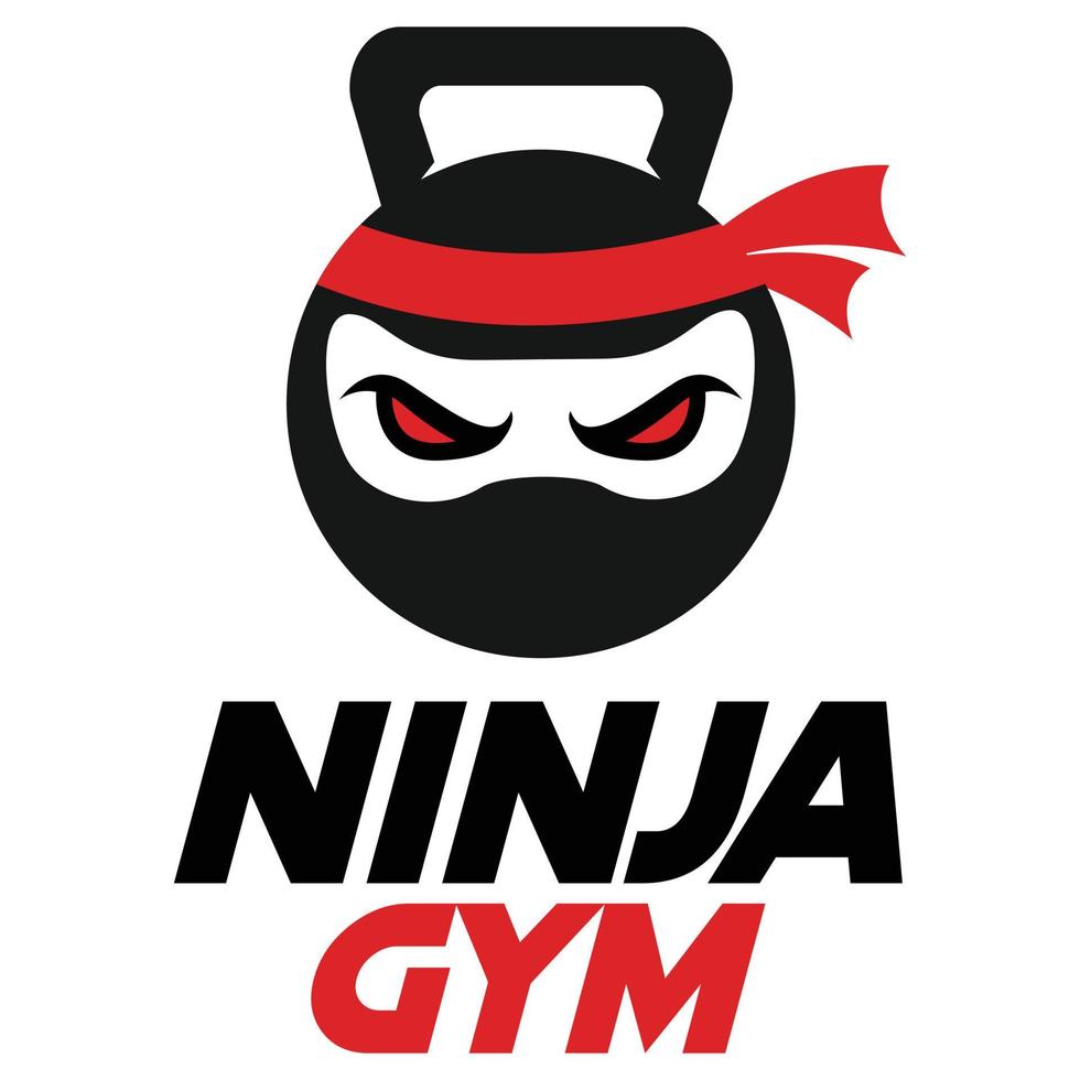 Modern vector flat design simple minimalist logo template of ninja gym fitness head mascot character vector collection for brand, emblem, label, badge. Isolated on white background.