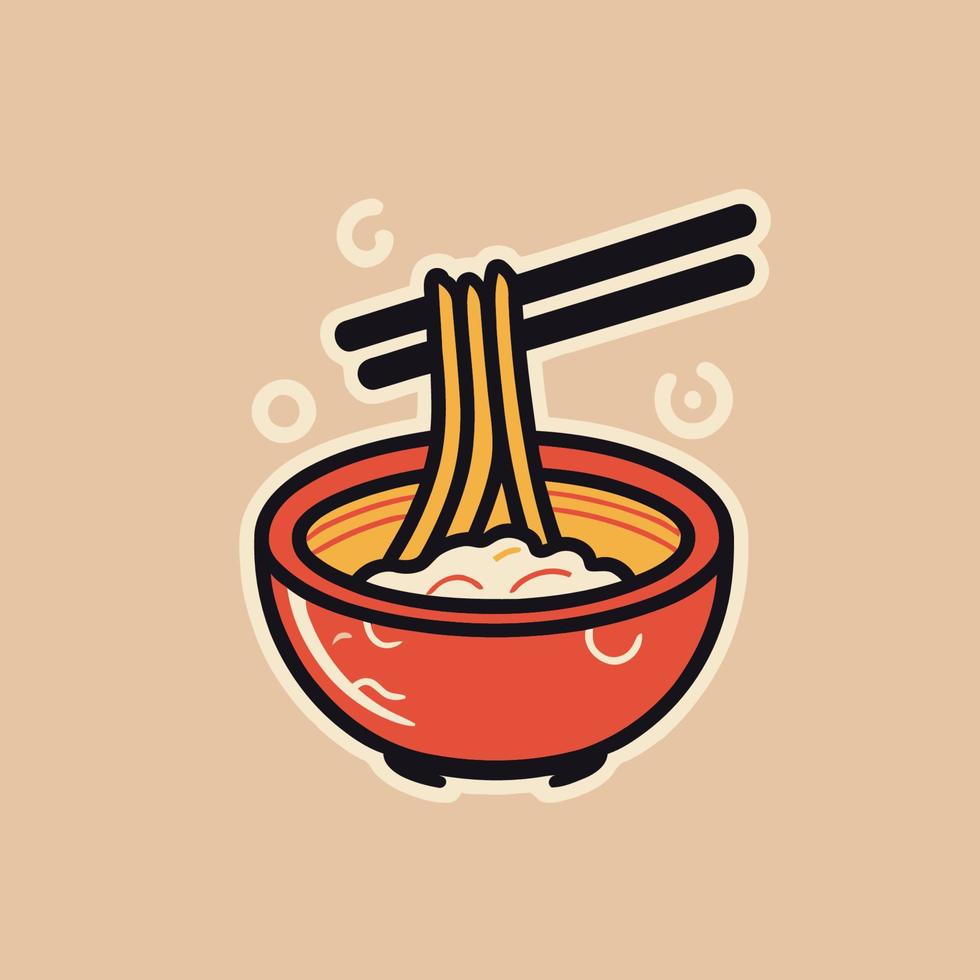 ilustración de fideos en cuenco con palillos. vector ilustración