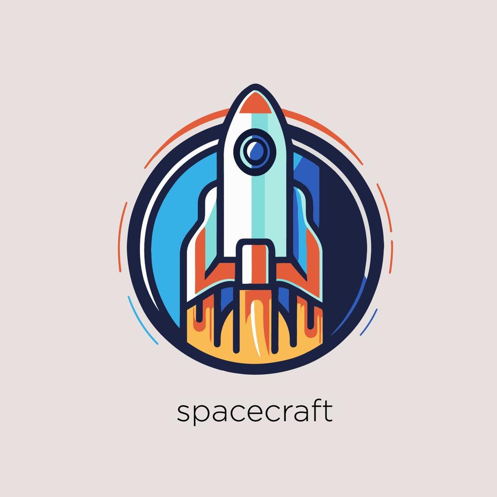 Space rocket logo design. Vector illustration of a rocket icon on gray background.