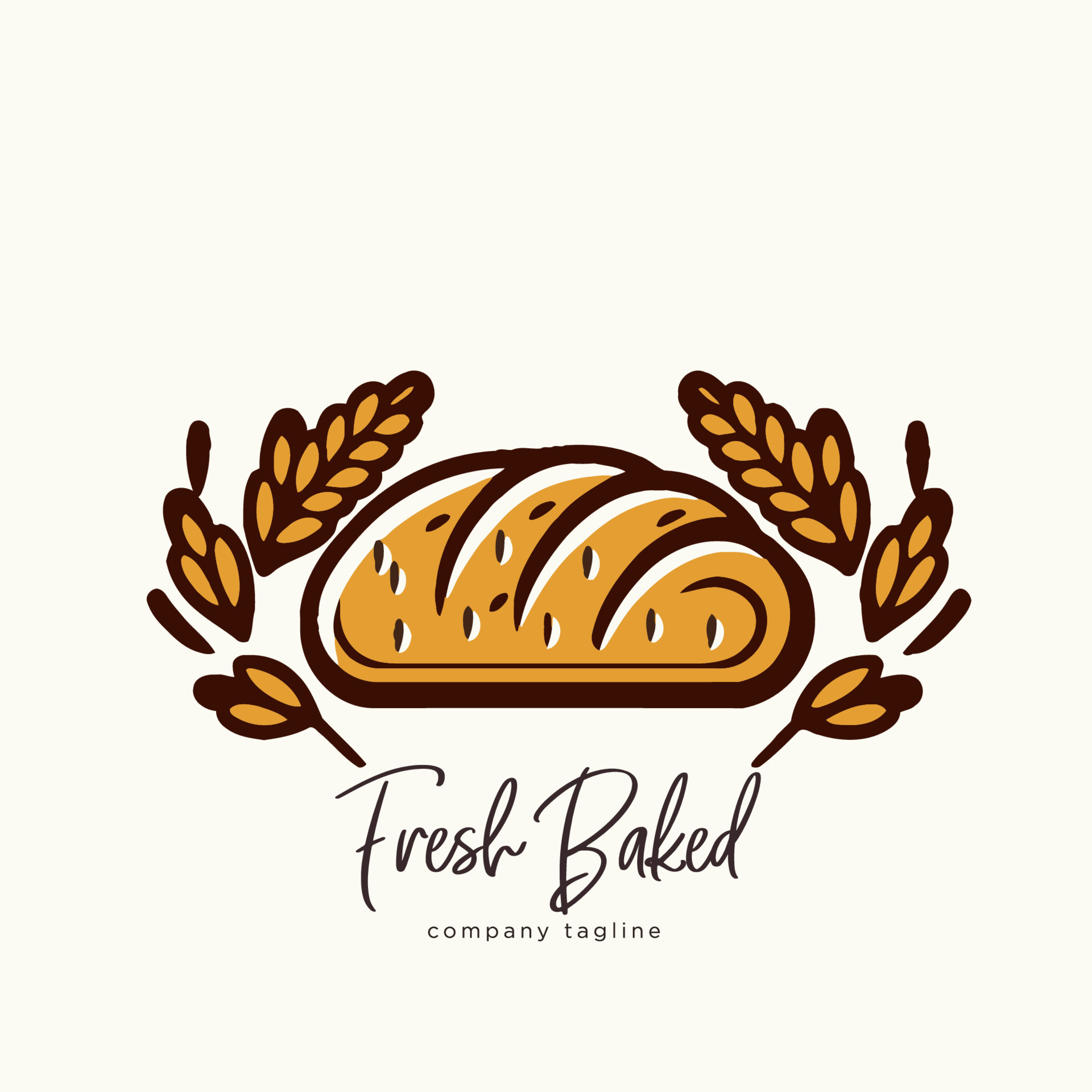 Bakery shop logo template. Hand drawn bread and wheat ears. Vector