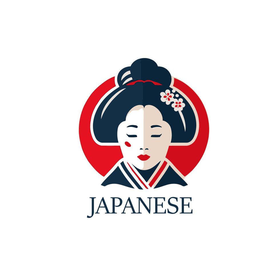 Japanese geisha logo design template. Traditional japanese costume vector illustration.