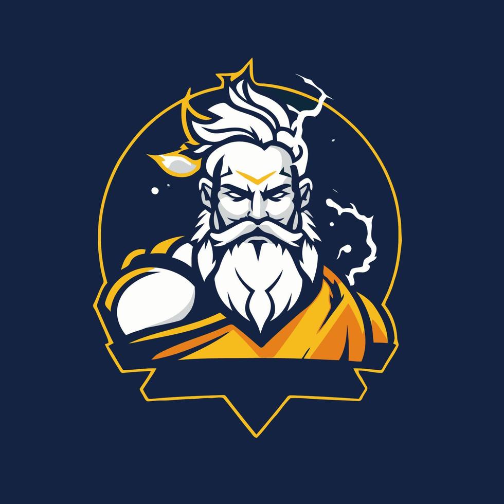 Zeus God warrior with a beard and mustache. Vector illustration on a dark background.