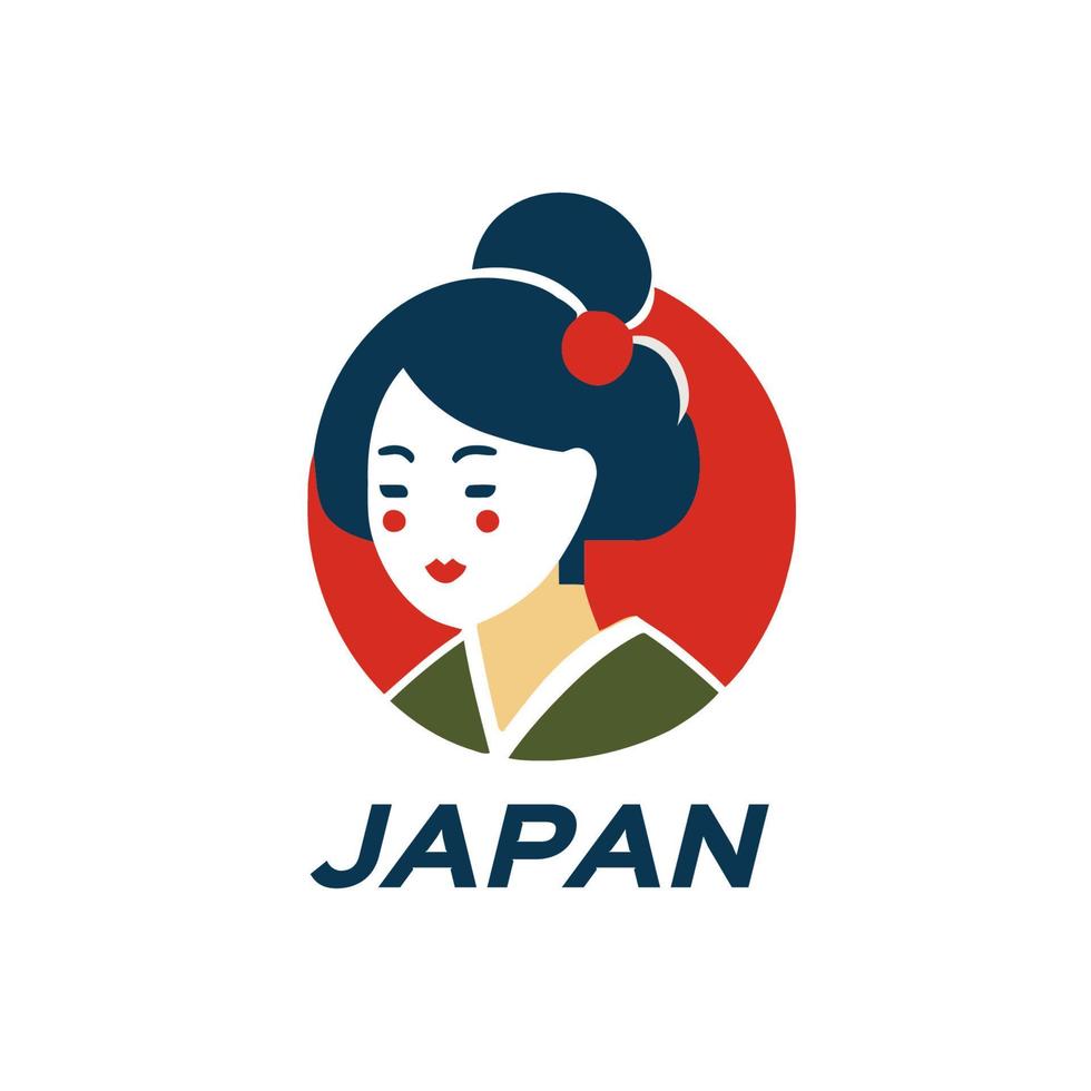 Japanese woman logo design. Vector illustration in flat style.