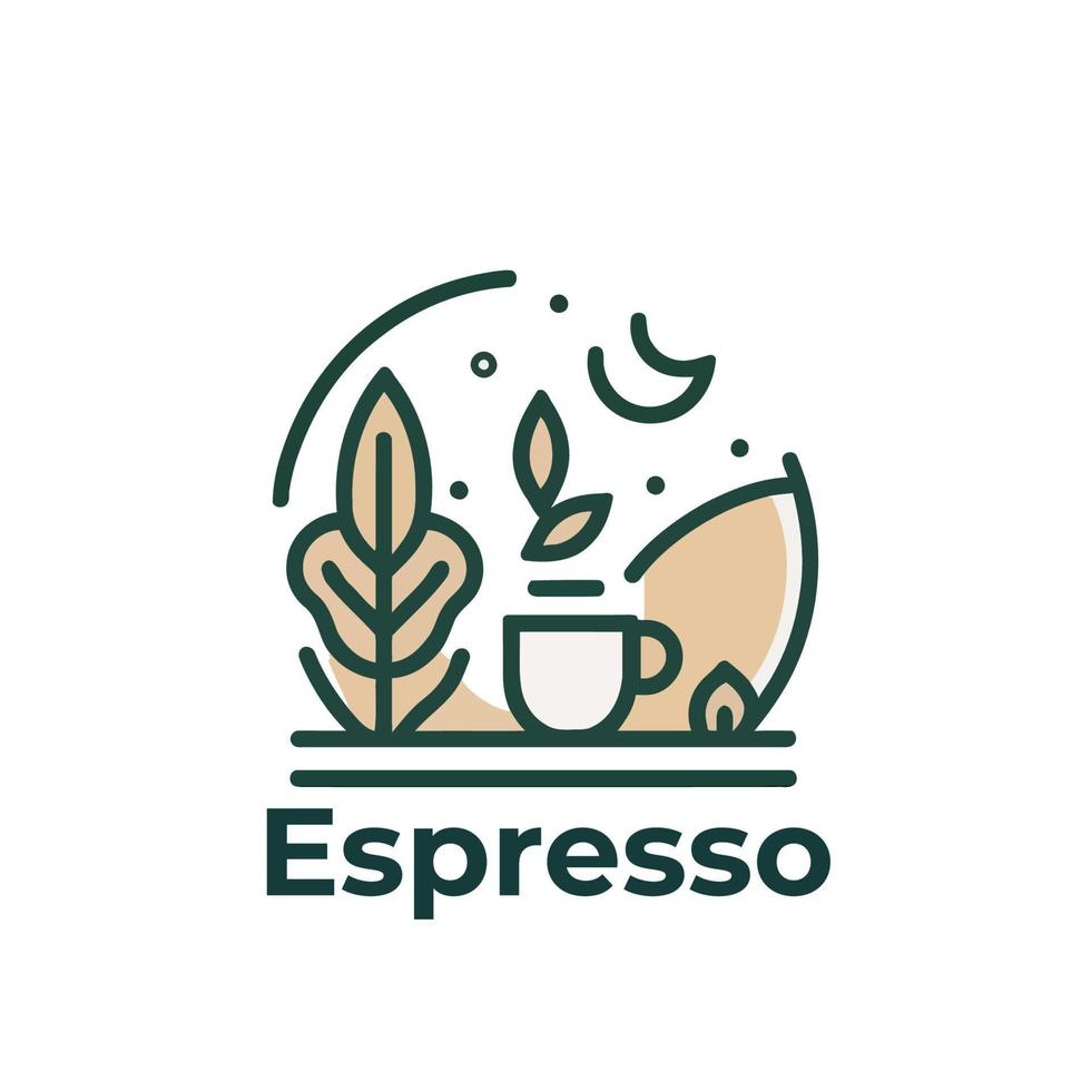 Café exprés logo diseño. café taza y planta vector ilustración.