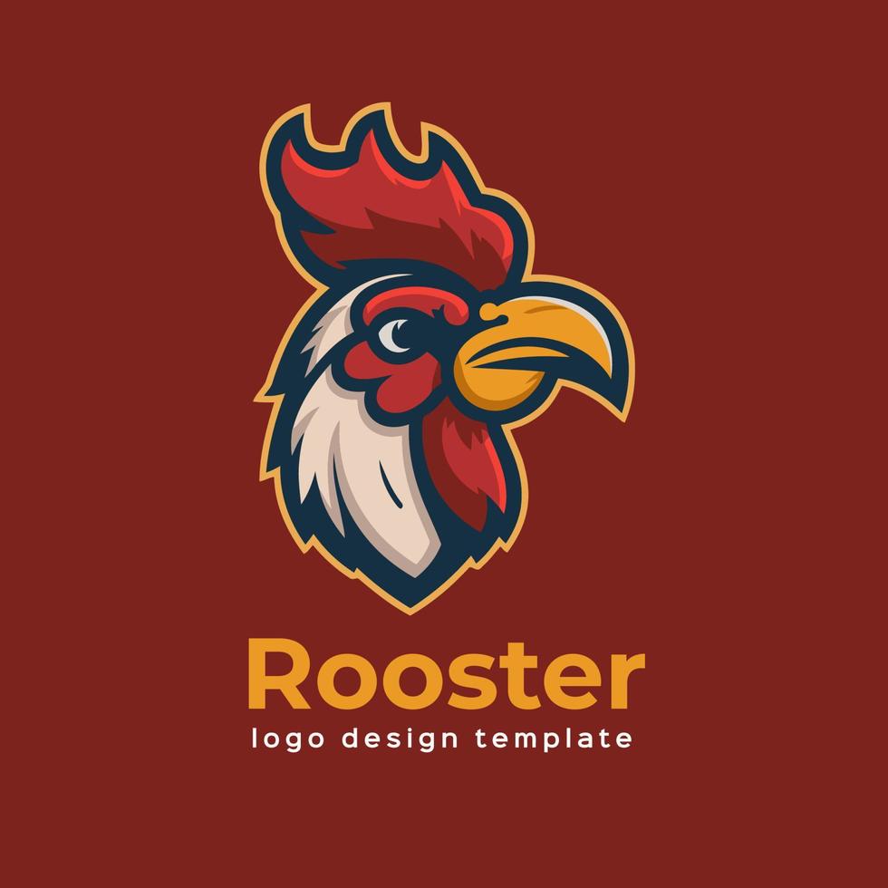 Rooster head logo design template. Vector illustration of rooster head mascot.