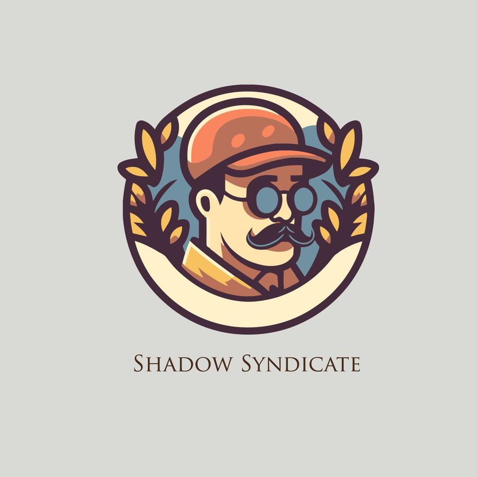 vector logo, emblema, etiqueta, Insignia y diseño elemento con un retrato de un hombre en un gorra y lentes.