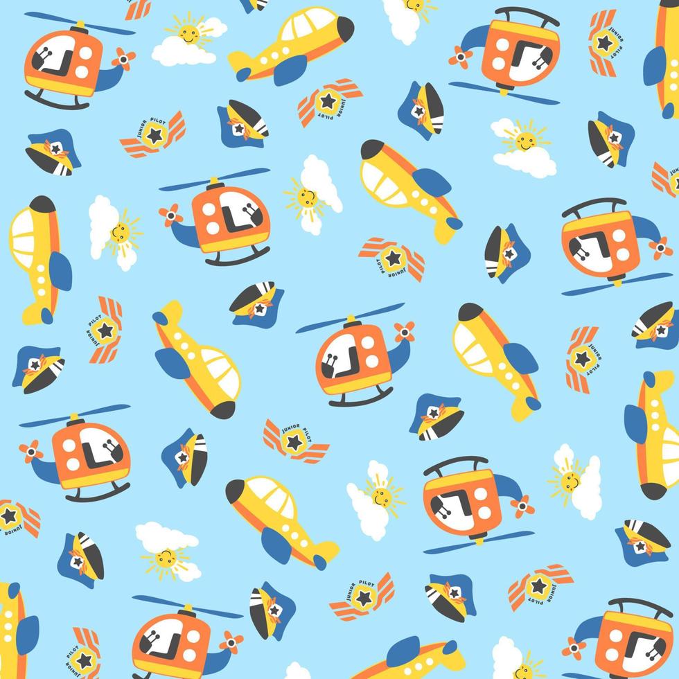 Vector cartoon pattern. Air transportation elements with sky objects