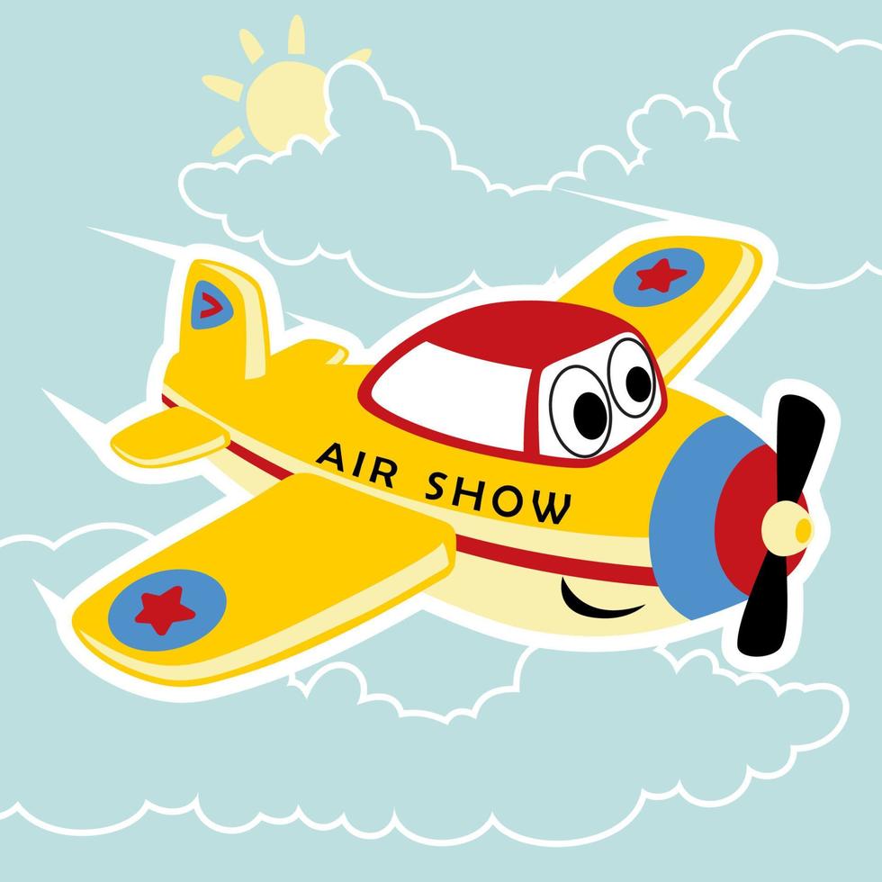 Cute smiling airplane, vector cartoon illustration