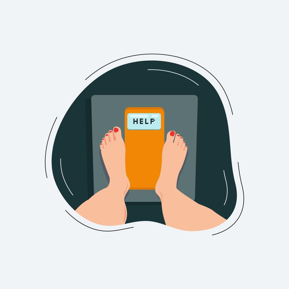 Feet and weight scales with HELP information vector illustration