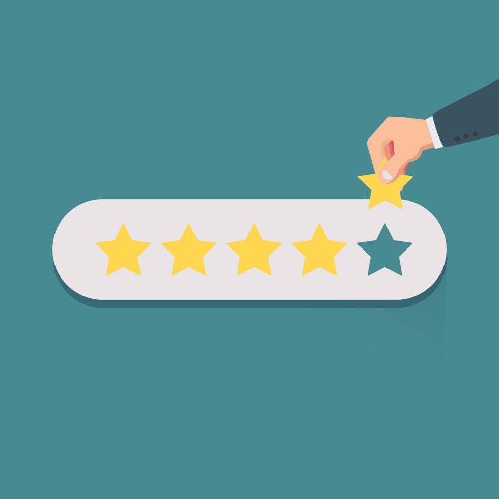 Hand giving five star rating. Customer experience and evaluation concept vector
