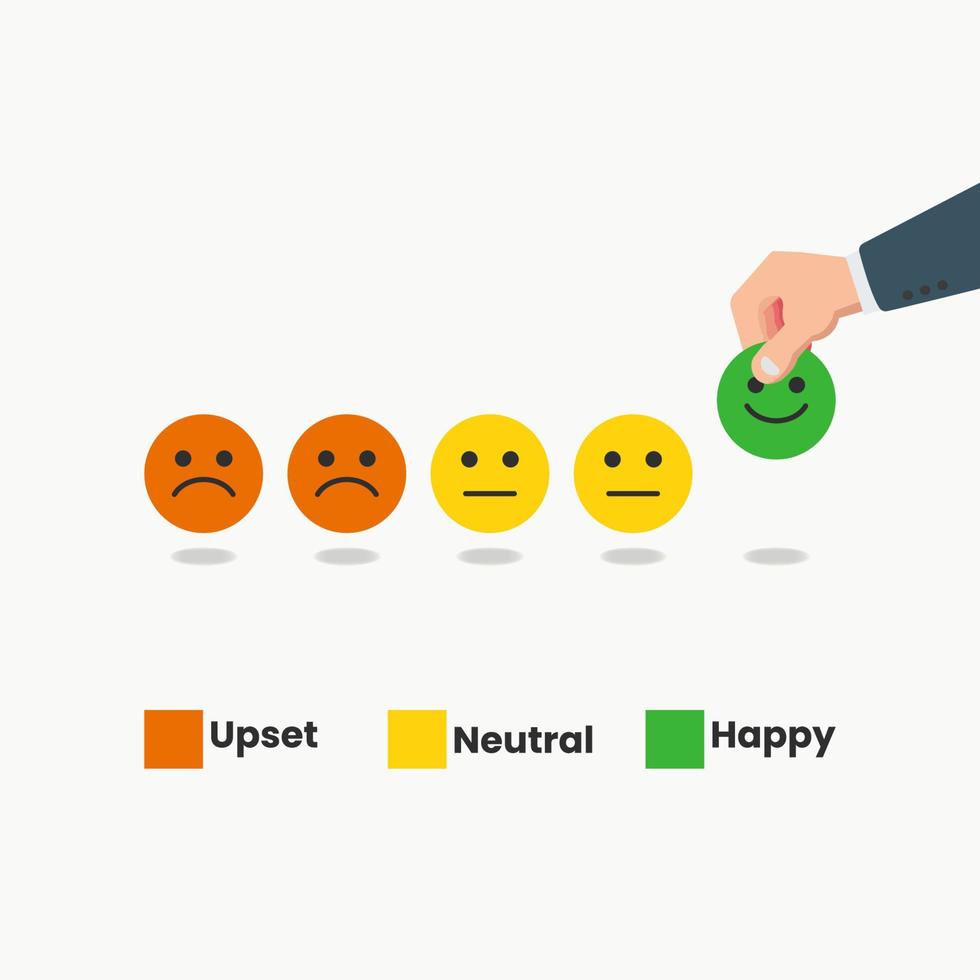 mano escoger un sonrisa emoticono contento o satisfecho cliente clasificación experiencia ilustración vector