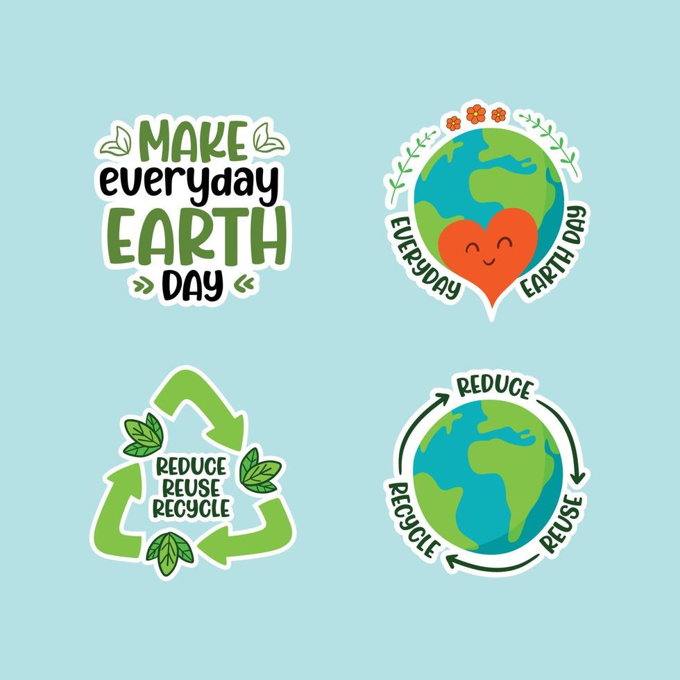 Earth day sticker sets. Save the planet Hand-drawn colored vector illustration.