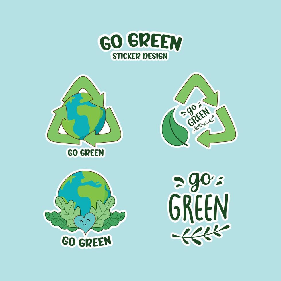 Earth day sticker sets. Save the planet Hand-drawn colored vector illustration.  Go green stickers.