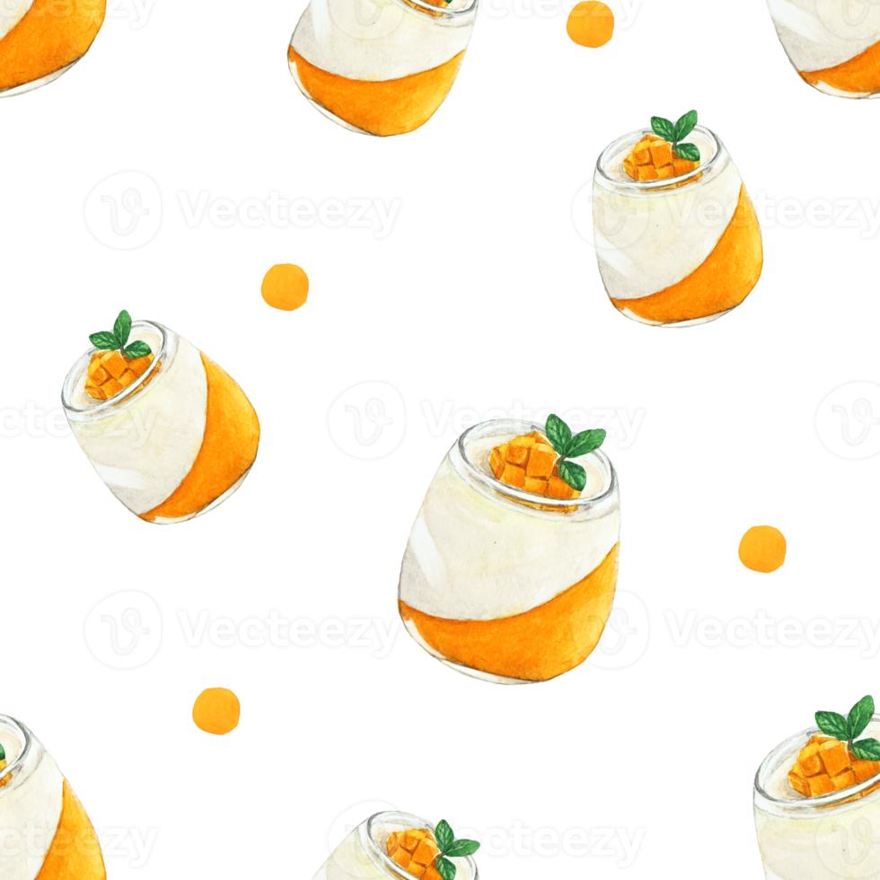 Mango Pudding, Panna cotta watercolor seamless, background, pattern, Mango dessert menu png