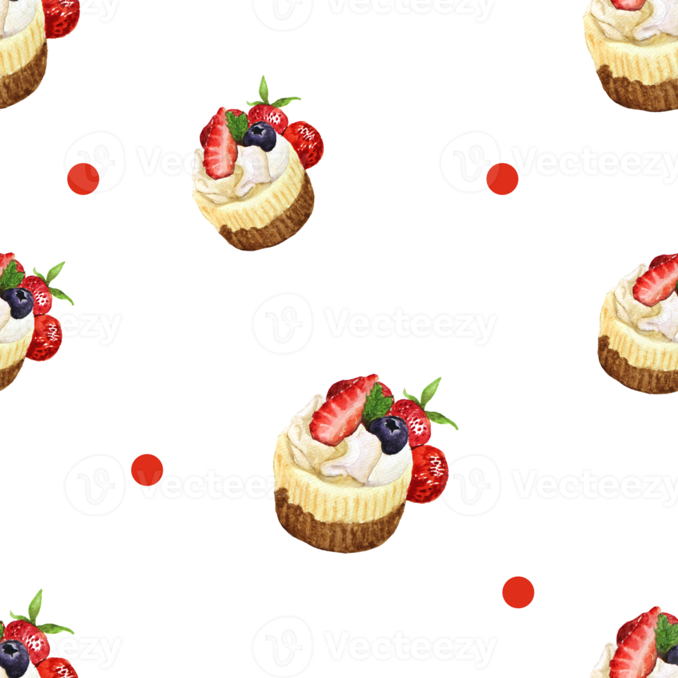 Fruit Cup Cake watercolor Seamless, Strawberry, Blueberry png