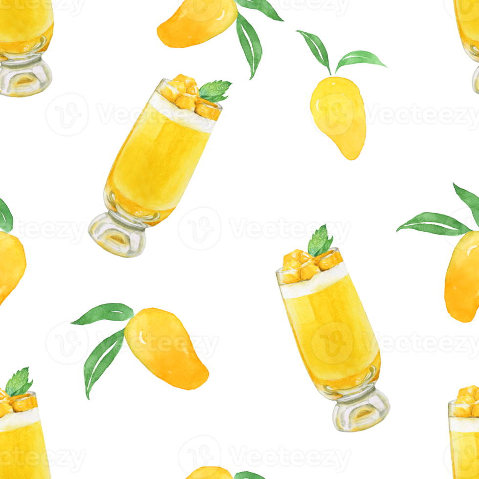 Mango Smoothie watercolor seamless, background, pattern, Mango drink menu png