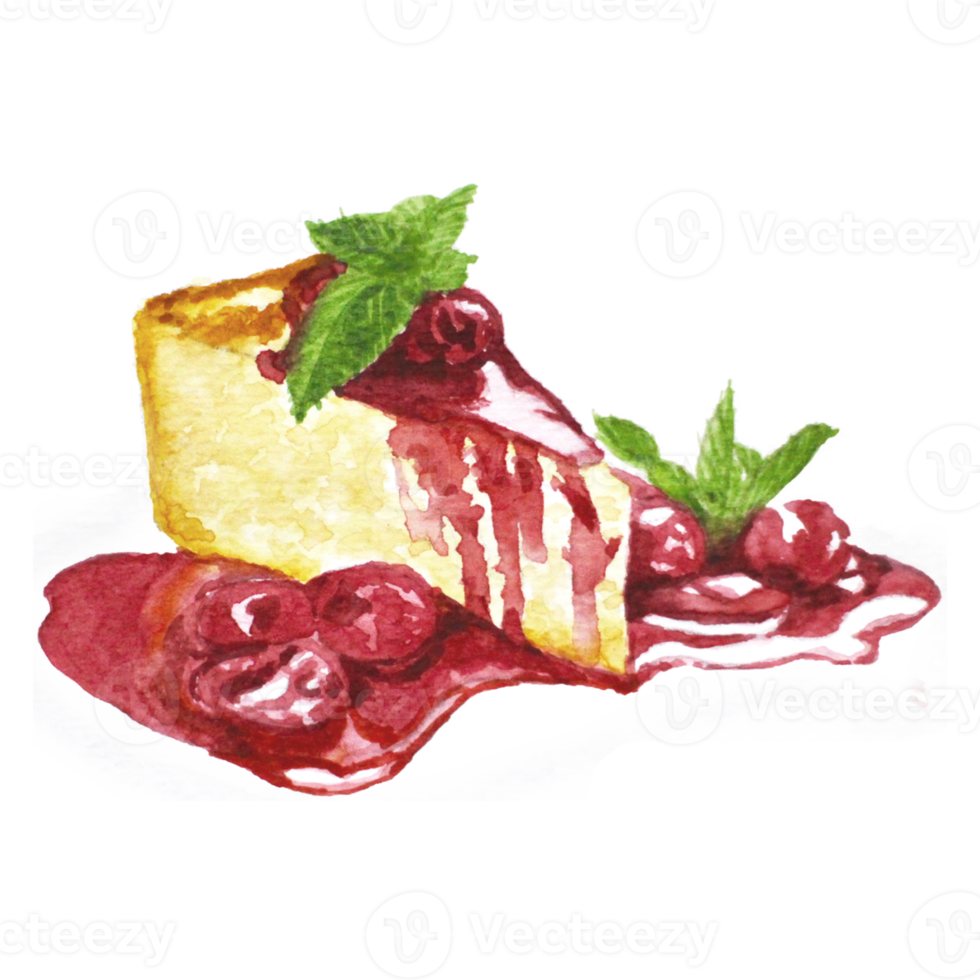 Cherry Cheese Cake watercolor on white background png