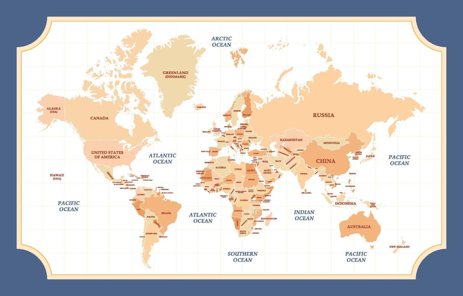 World Map with Country Name Background vector