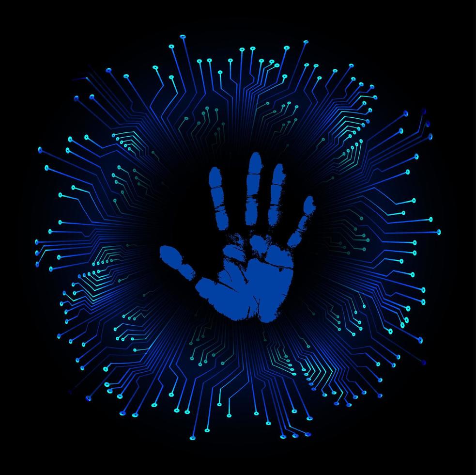 Modern Holographic Hand Print on Technology Background vector