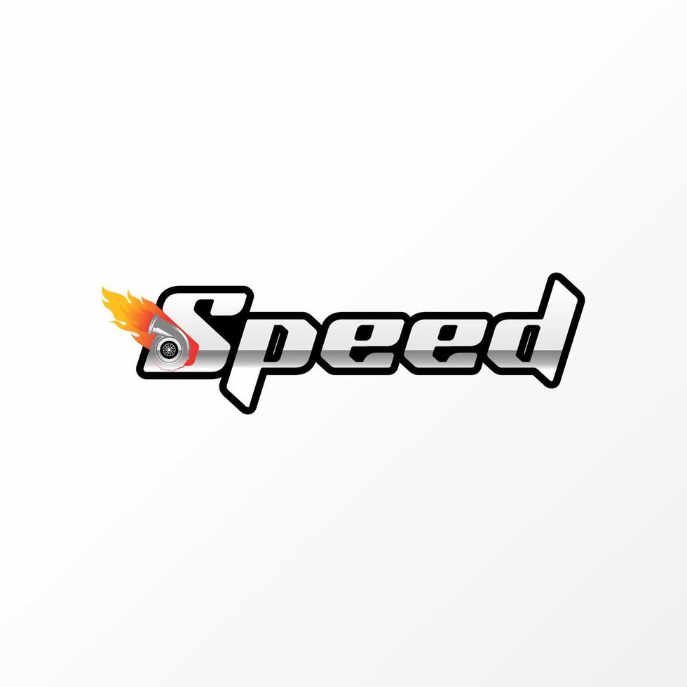 Unique writing or word SPEED sport italic font with hot turbo machine image graphic icon logo design abstract concept vector stock. Can be used as a symbol related to watermark or automotive