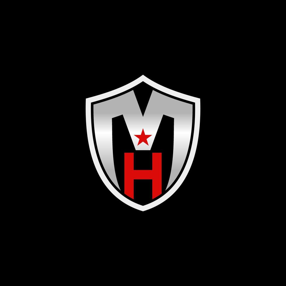 Simple but unique shield or guard emblem with letter or word MH or MA font stars inside image graphic icon logo design abstract concept vector stock used as symbol related to sport or monogram