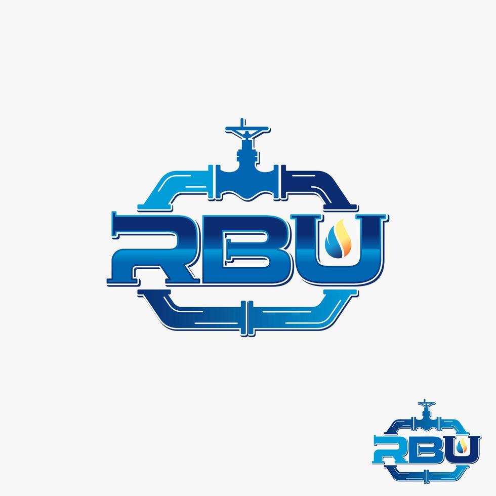 Simple and unique letter or word RBU with valve, pipe, water, and gas image graphic icon logo design abstract concept vector stock. Can be used as symbol related to plumbing or energy
