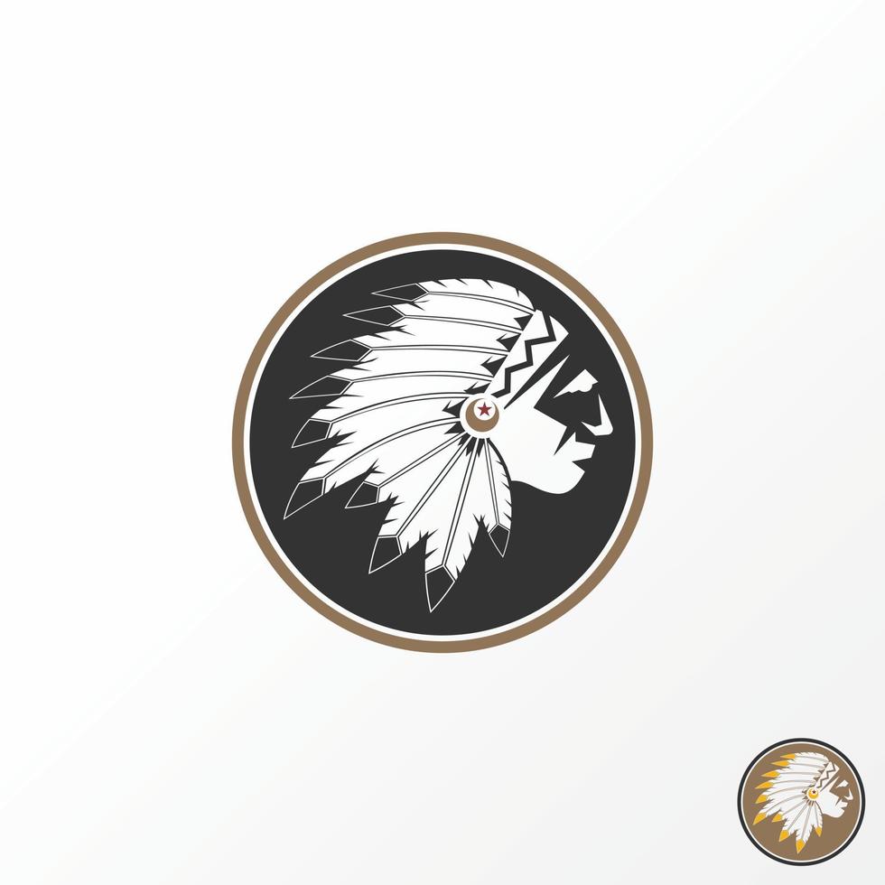 American native chief head mascot with feather image graphic icon logo design abstract concept vector stock. Can be used as a symbol related to indian or ethnic