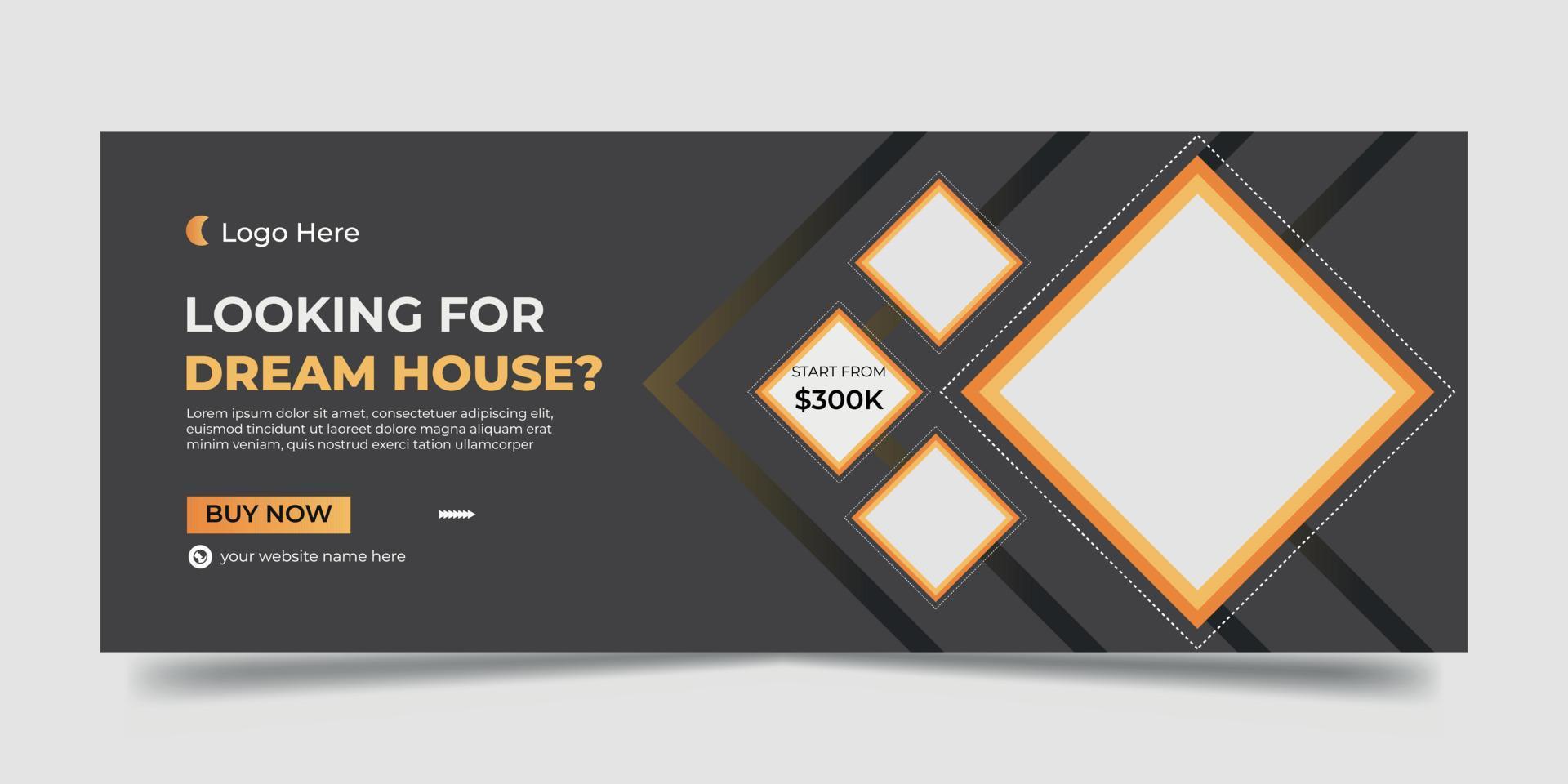 Real estate home for sale social media cover template vector