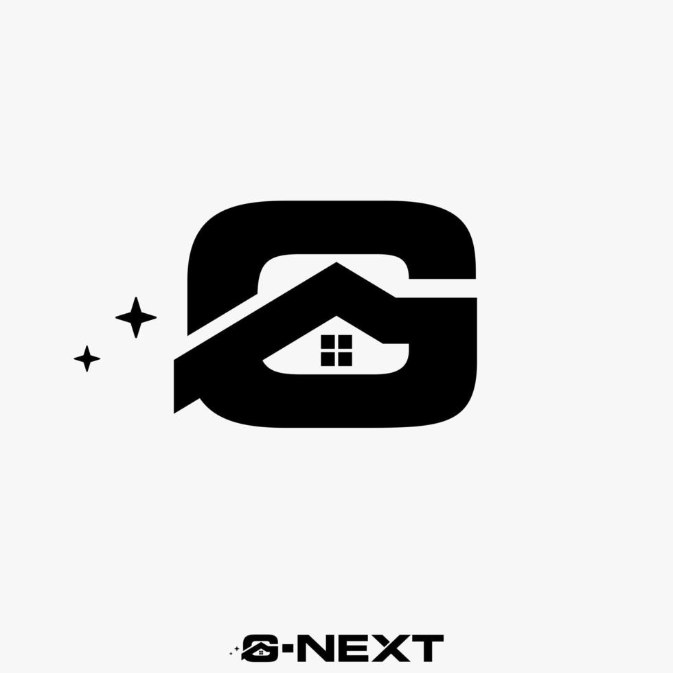 Simple and unique letter or word G sans serif font with roof house image graphic icon logo design abstract concept vector stock. Can be used as symbol related to initial or property