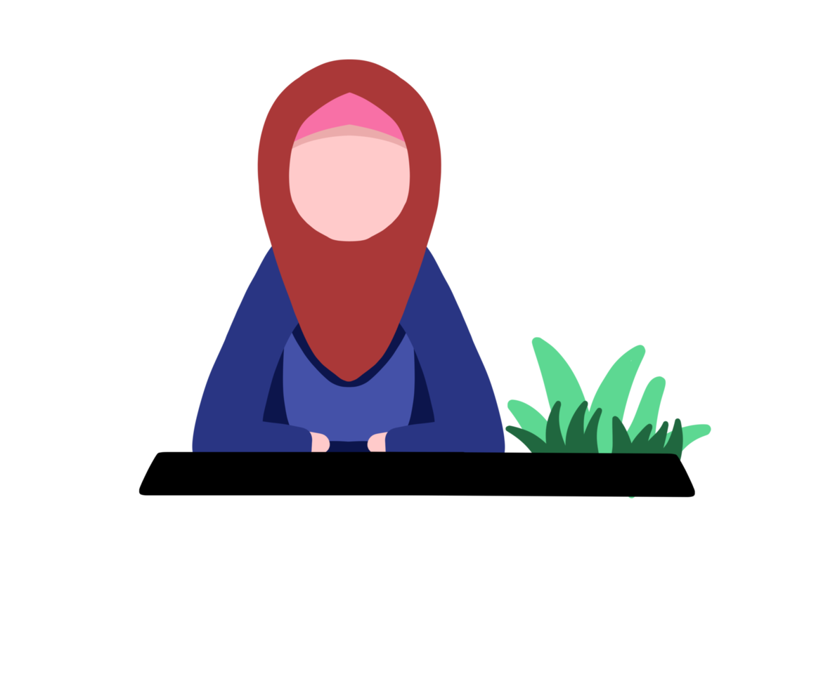 hijab flicka platt karaktär tecknad serie söt png