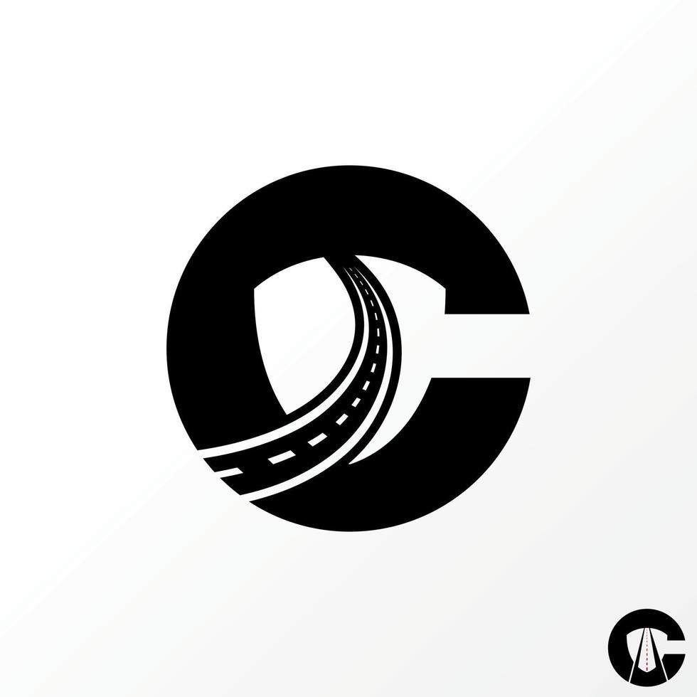 Simple and unique letter or word C sans serif font with road and shield image graphic icon logo design abstract concept vector stock. Can be used as symbol related to home initial or safety