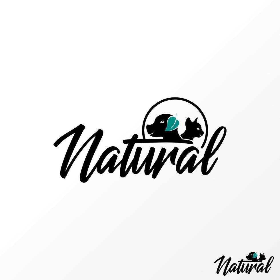 Writing NATURAL handwritten font with leaves, dog, and funny cat image graphic icon logo design abstract concept vector stock. Can be used as a symbol related to herb or pet
