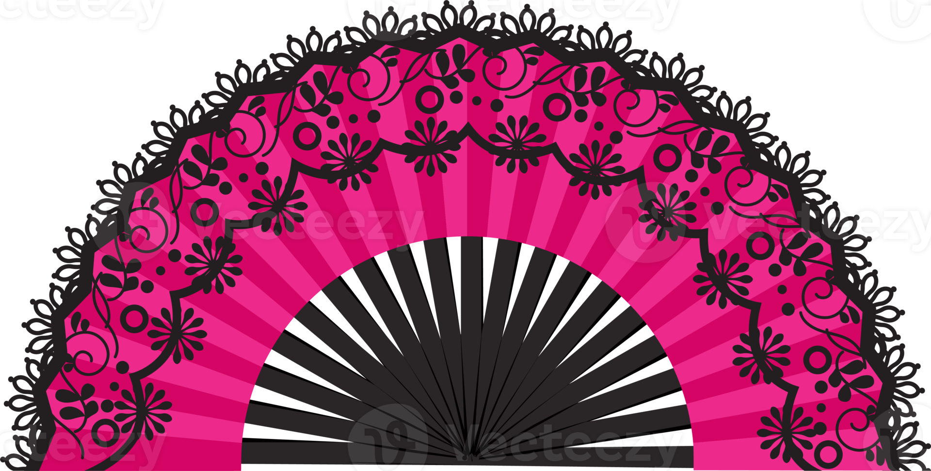 Pink hand fan black lace decoration flat icon style PNG